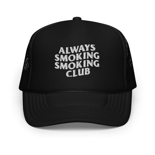 Always Smoking Smoking Club Text Logo Mesh Trucker Hat Black