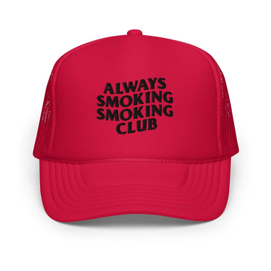 Always Smoking Smoking Club Text Logo Mesh Trucker Hat Red