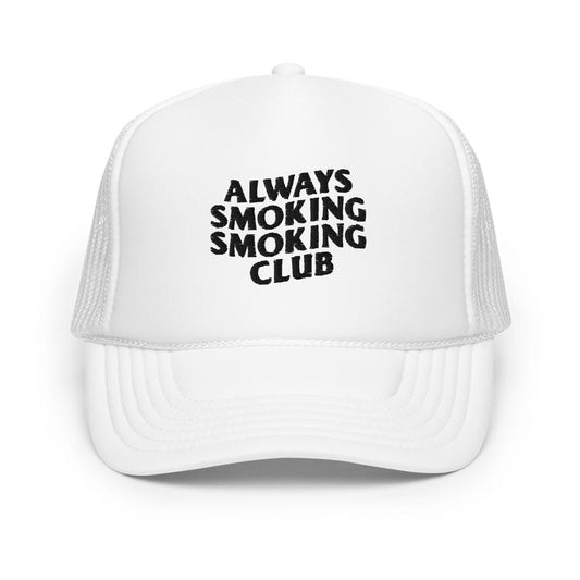 Always Smoking Smoking Club Text Logo Mesh Trucker Hat White