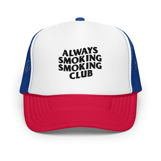 Always Smoking Smoking Club Text Logo Mesh Trucker Hat Blue/Red